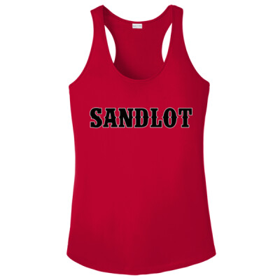 Ladies Sandlot text Drifit Racerback Tank -Red or White  Thumbnail
